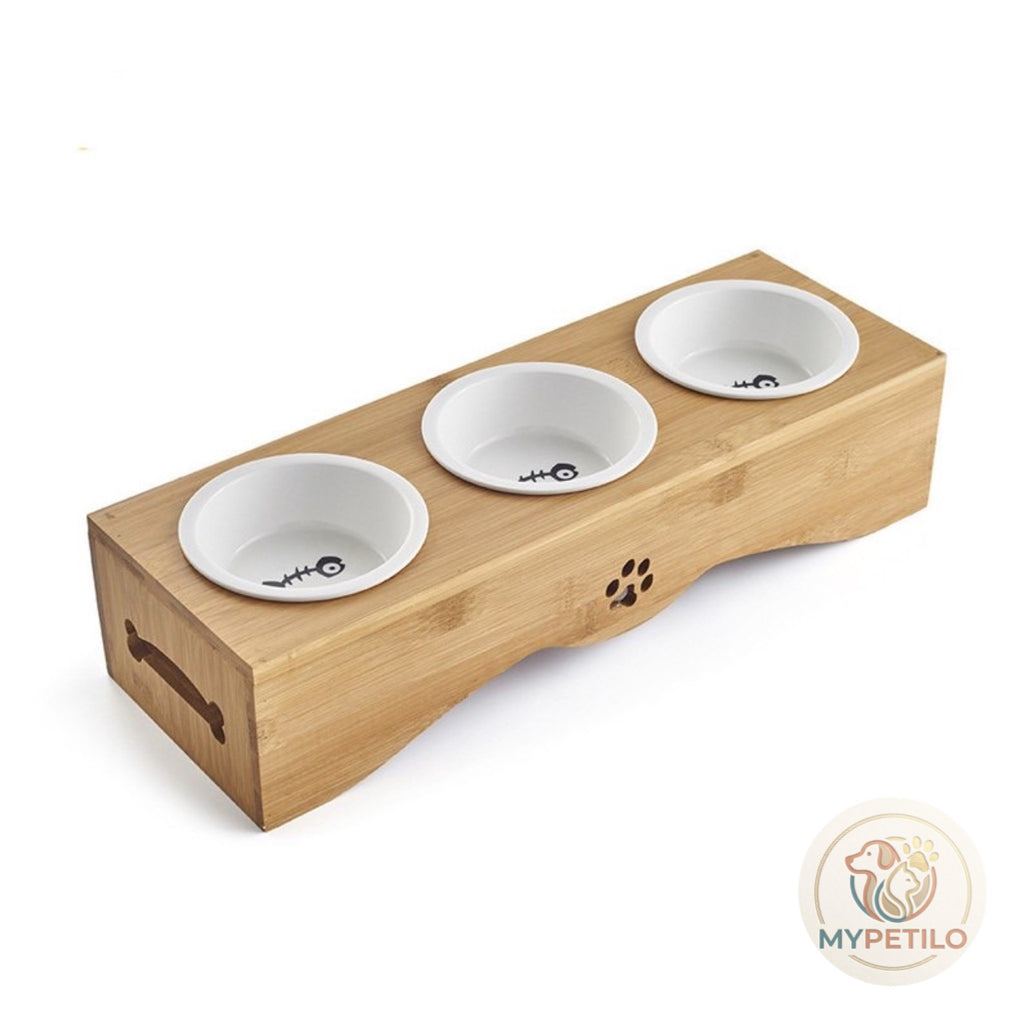 Pet Supplies Cat Pet Food Utensils Natural Bamboo Wood Dining Table