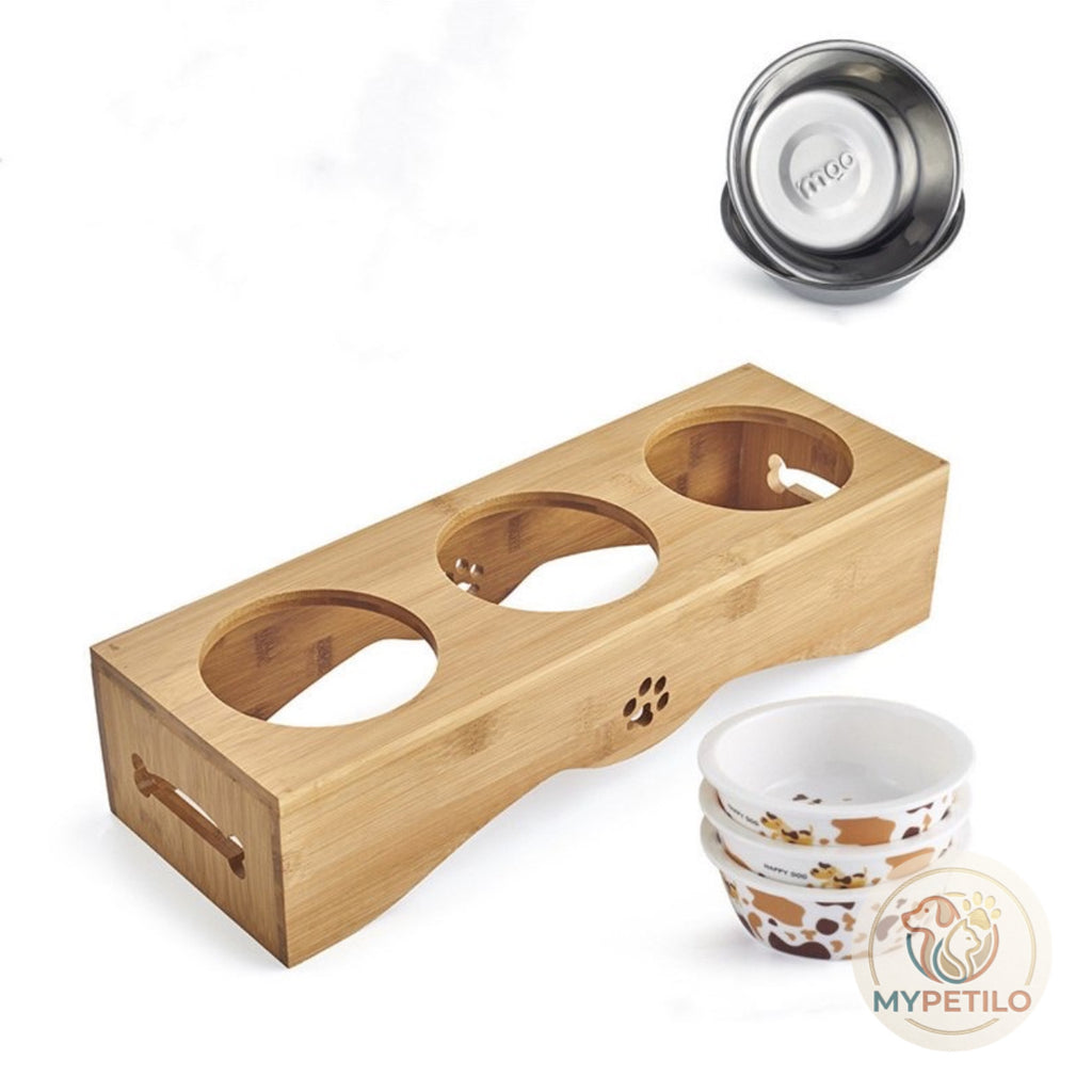 Pet Supplies Cat Pet Food Utensils Natural Bamboo Wood Dining Table